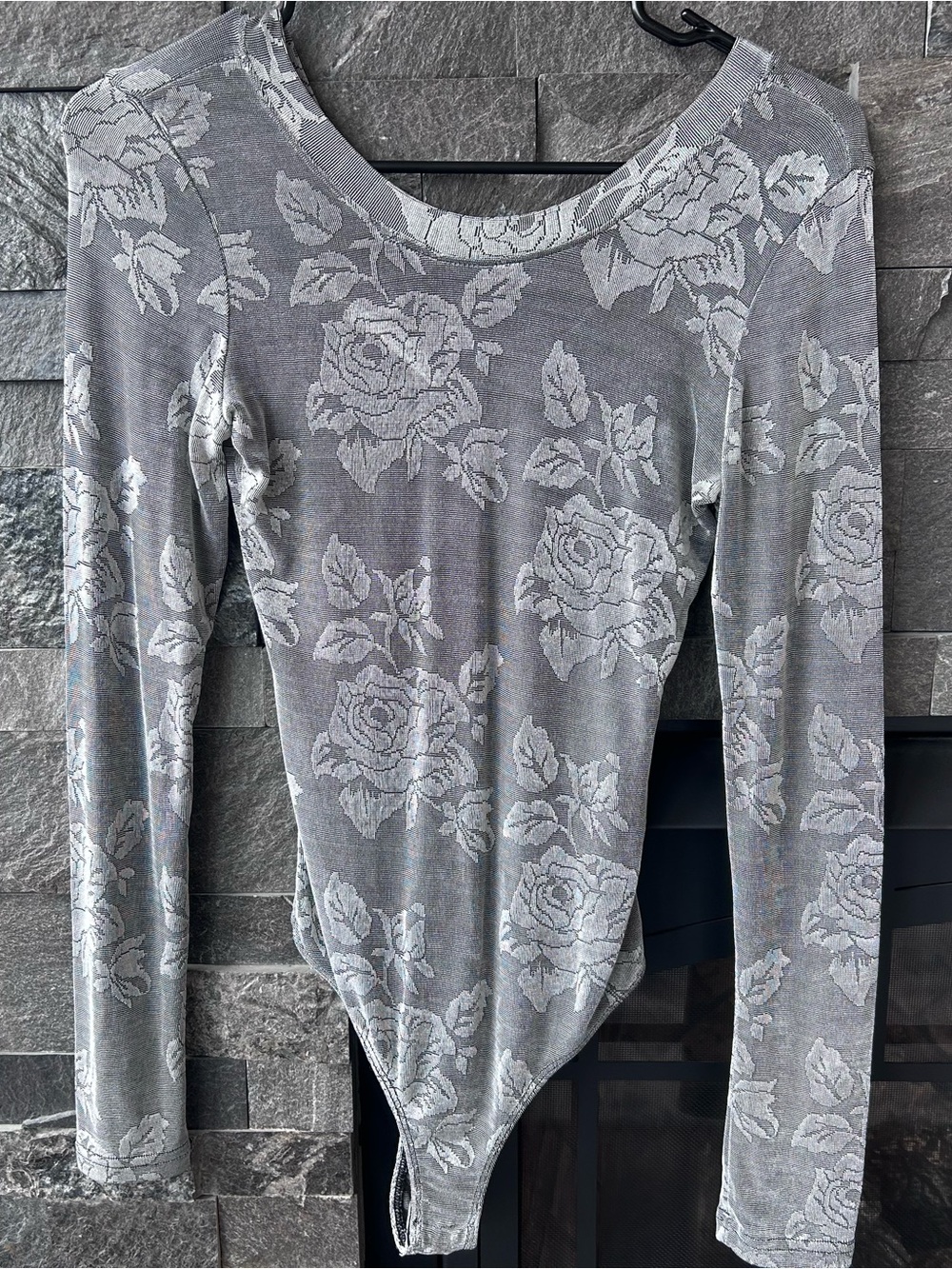 Victoria's Secret Gray Floral Long-Sleeve Bodysuit